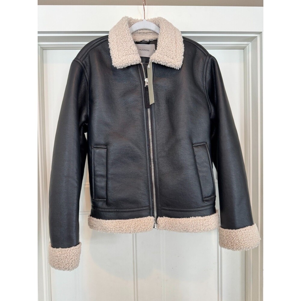HUDSON Jeans Men’s Faux Shearling Collar Bomber Jacket Black Size S NWT $238